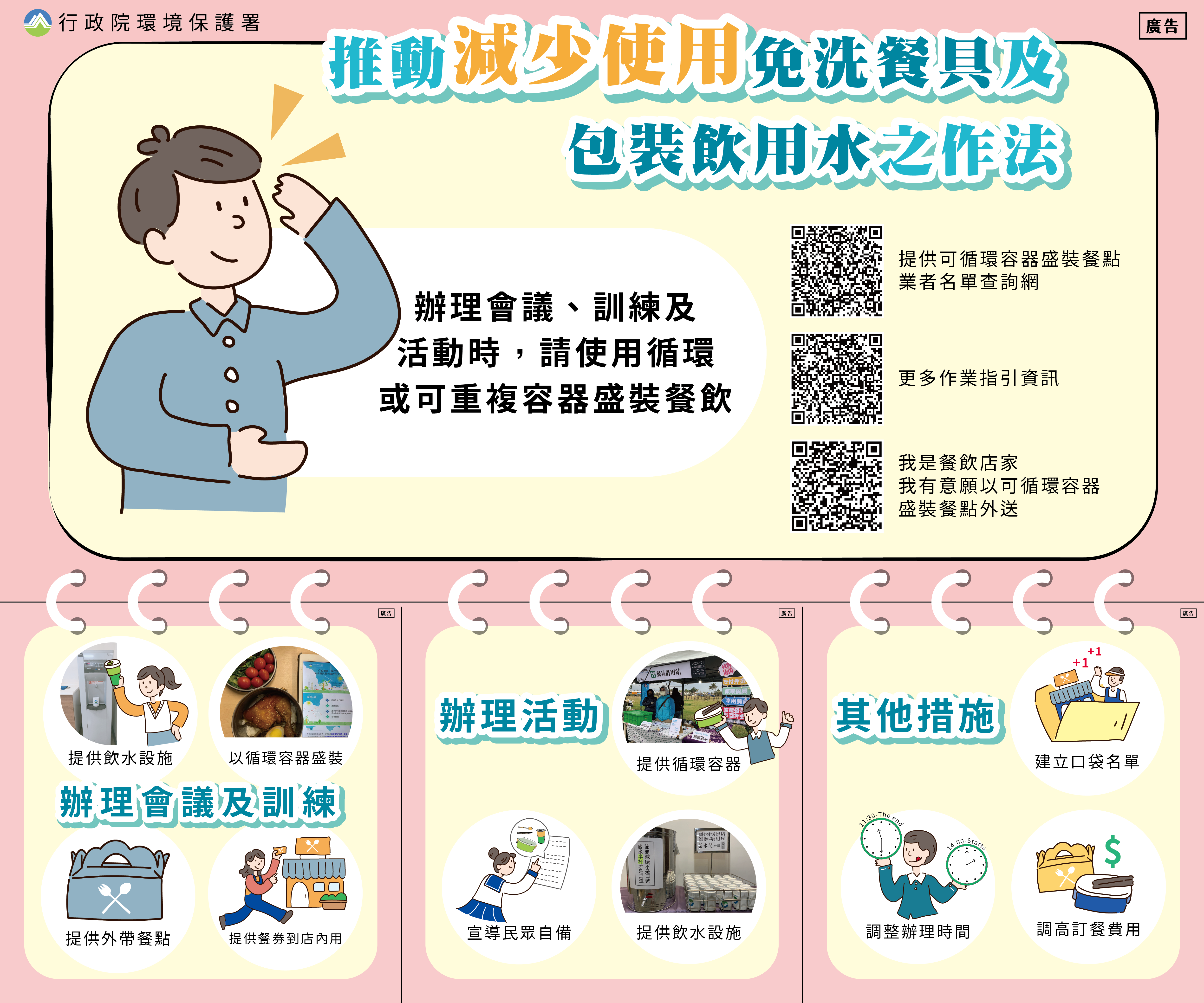 行政機關、學校減少使用 免洗餐具及包裝飲用水作業